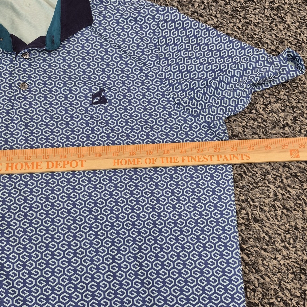 GREYSON Men's L Navy Blue Teal Wolf Arrow Geometric All Over Print Polo Shirt - Picture 5 of 7